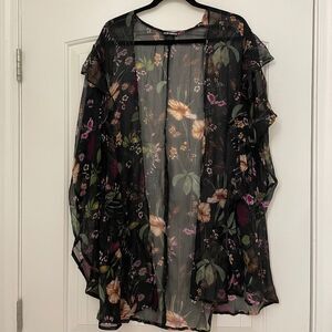 Steve Madden Black Floral Kimono/Swim Cover Up